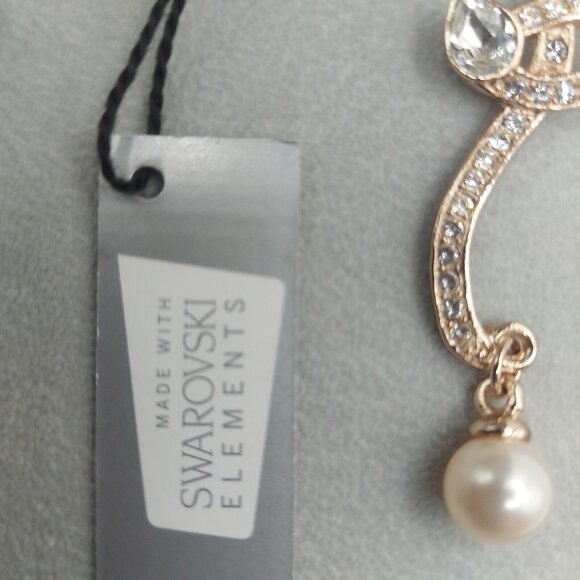 Gorgeous Swarovski Crystal Pearl Dangle Earrings 3.5" Drop New in Box Stunning - Picture 4 of 11